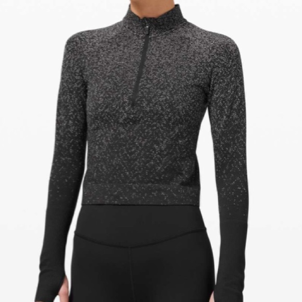 Lululemon Herringbone Fade Black / White Rest Less Cropped 1/2 Zip Size 4